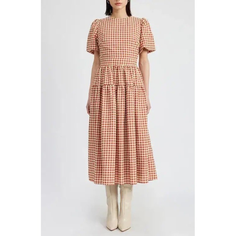 En Saison Juni Brown Gingham Midi Dress XS